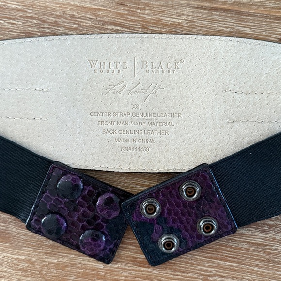 White House black market leather and elastic wide belt with snap closure - Picture 2 of 7